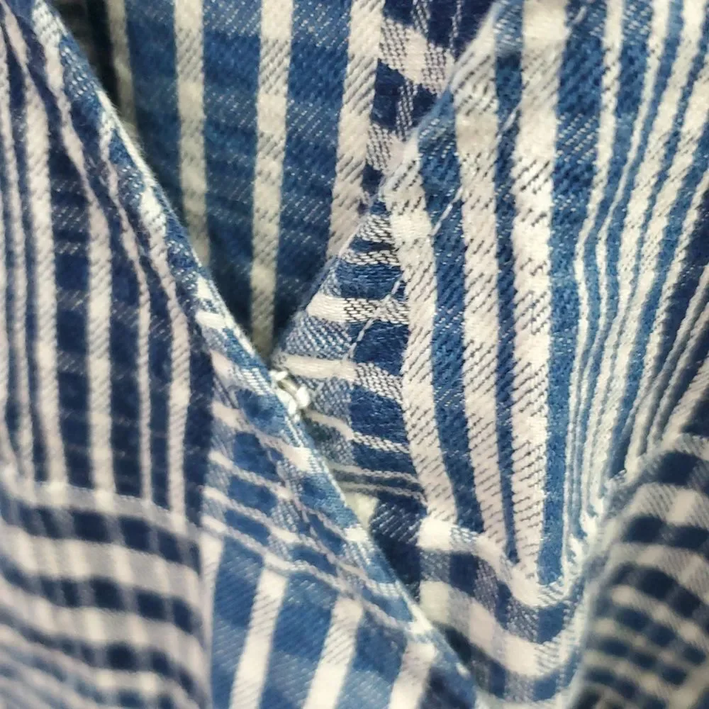 J. Crew Puff Sleeve Wrap Top Indigo Patchwork Size Medium